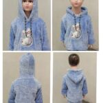 Kids Velvet Hoodie Pajama Set – Cat Print (Sky Blue)