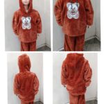 Kids Teddy Bear Plush Hoodie Set (Rust Brown)