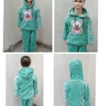 Kids Teddy Bear Plush Hoodie & Pant Winter Set (Mint Green)